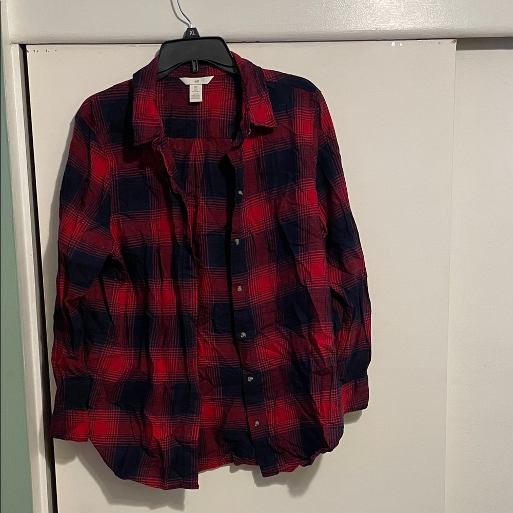 Red and dark blue plaid shirt